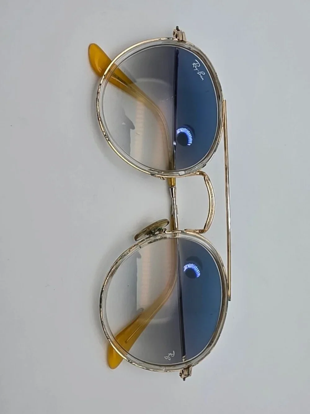Ray-Ban RB3647N Round Double Bridge Gold Frame Blue Lens Aviator Sunglasses 51mm